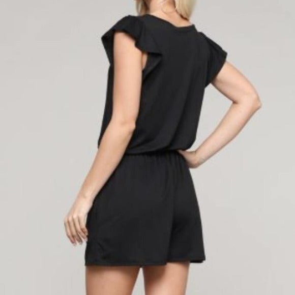 NWT Ninexis Medium Black Ruffled Sleeve Romper - Picture 2 of 10
